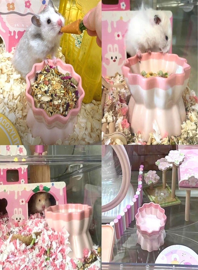 هامليدي وعاء طعام سيراميكي للهامستر، وعاء هامستر مرتفع، طبق تغذية للفئران غير قابل للانقلاب مع زجاجة ماء للجرذان القزمة والفئران والجرذان الطائرة (وردي) - Image 4